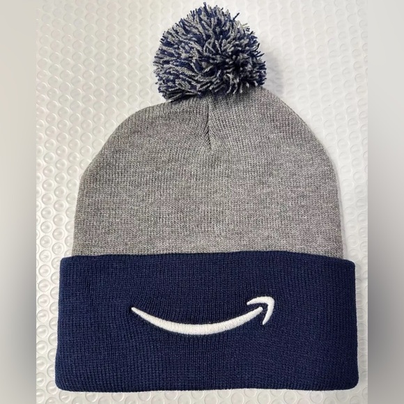 Amazon Embroidered Arrow Logo Beanie Hat Cap Blue Gray • One Size - NEW - Picture 1 of 1
